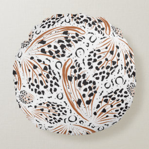 Black Animal Print Terracotta Swirl Pattern Round Cushion