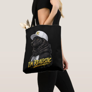 Black Anime Dog Streetwear Art   I'm Realistic Tote Bag
