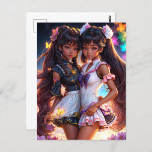 Black Anime Girls Animecore Art Postcard