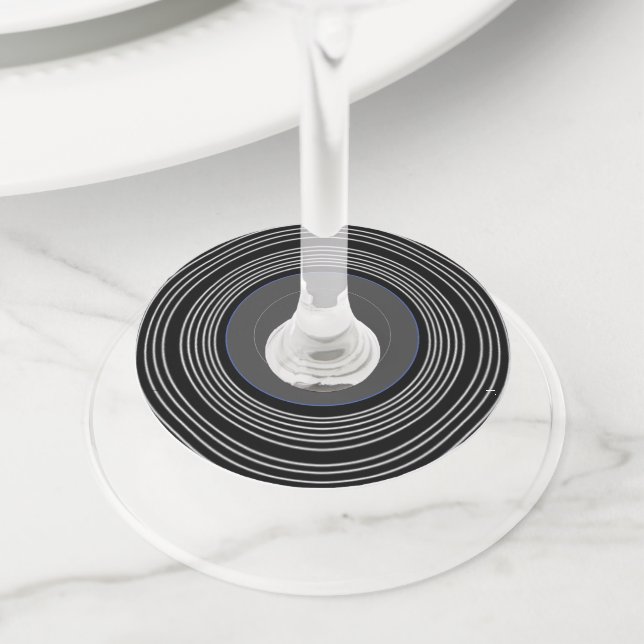 Black annd grey Lp vinyl Wine Glass Tag (Close Up)