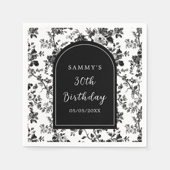 Black Antique Chinoiserie Birthday Party Napkin (Front)
