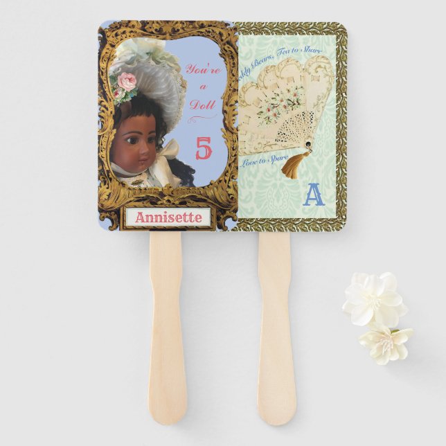 Black Antique Doll Birthday Fan Favour (Front and Back)