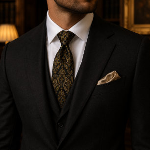 Black & Antique Gold Baroque Luxury Royal Tie