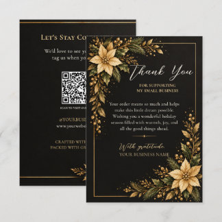 Black & Antique Gold Holiday Botanical Thank You Enclosure Card