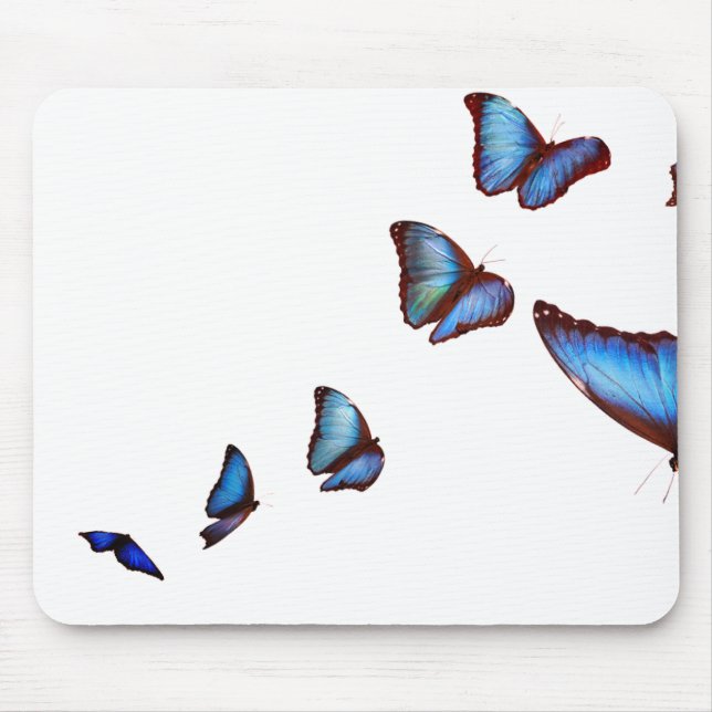 BLACK ANTIQUE LACE BLUE BUTTERFLIES MOUSE PAD (Front)