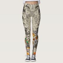 BLACK ANTIQUE LACE PATTERN BUTTERFLIES LEGGINGS