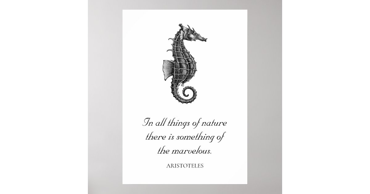 Black Antique Seahorse with Inspirational Quote. Poster Zazzle
