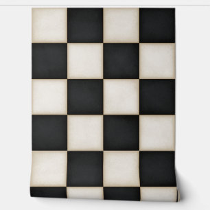 Black & Antique White Checkers (large scale) Wallpaper