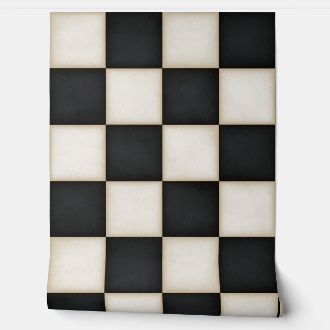 Black & Antique White Checkers (large scale) Wallpaper (Unrolling)