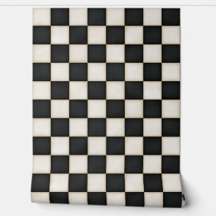 Black & Antique White Checkers Wallpaper
