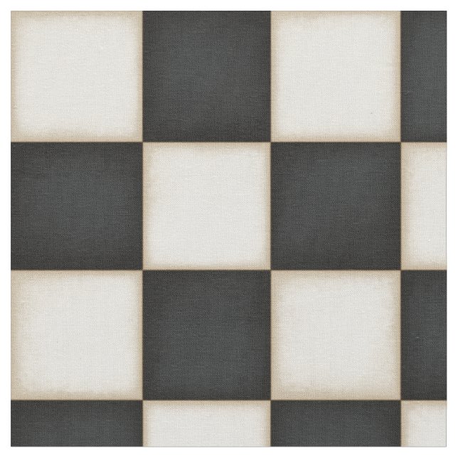 Black & Antique White Chequered (medium scale) Fabric (Close Up)