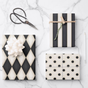 Black & Antique White Patterns Colection Wrapping Paper Sheet
