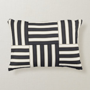 Black & Antique White Stripes Patchwork Decorative Cushion
