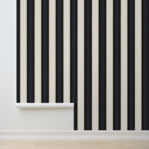 Black & Antique White Stripes Wallpaper