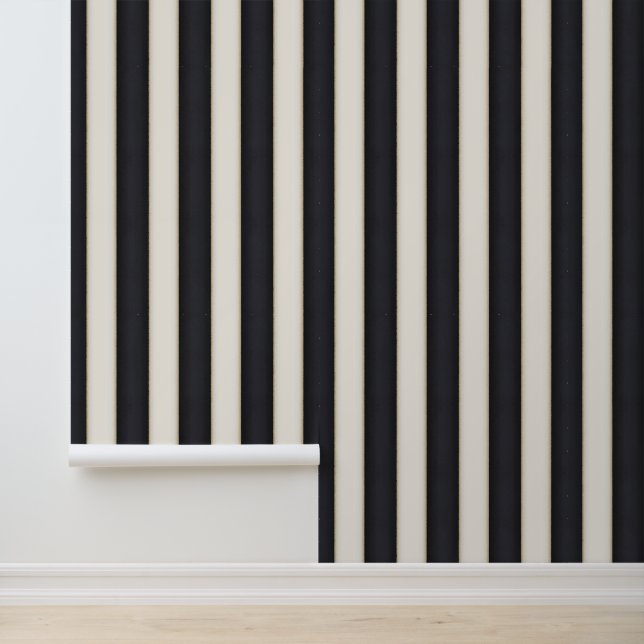 Black & Antique White Stripes Wallpaper (Application)