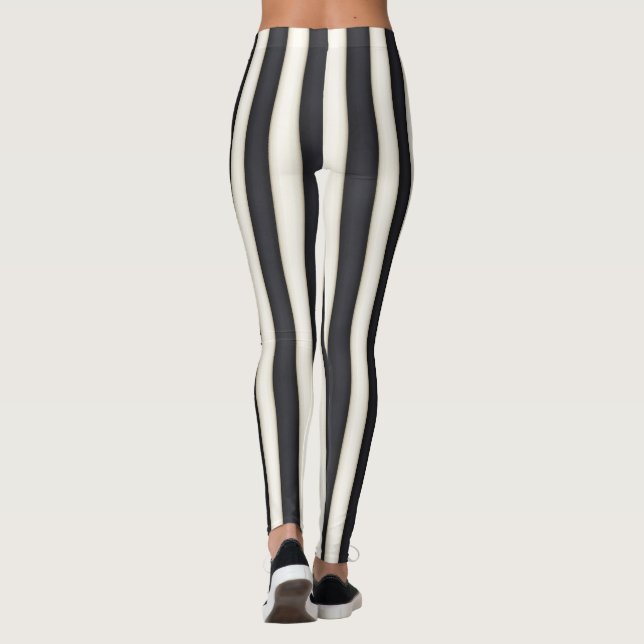 Black & Antique White Vertical Stripes Funny Leggings (Back)