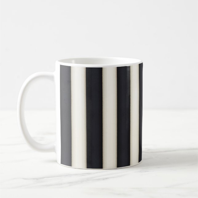 Black & Antique White Victorian Stripes Coffee Mug (Left)