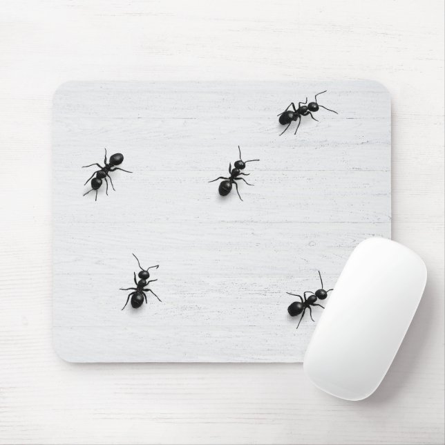 Black Ants on Whitewashed Wood Mouse Pad (With Mouse)