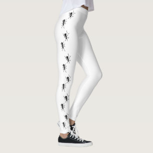 Black Ants Pattern On White Leggings