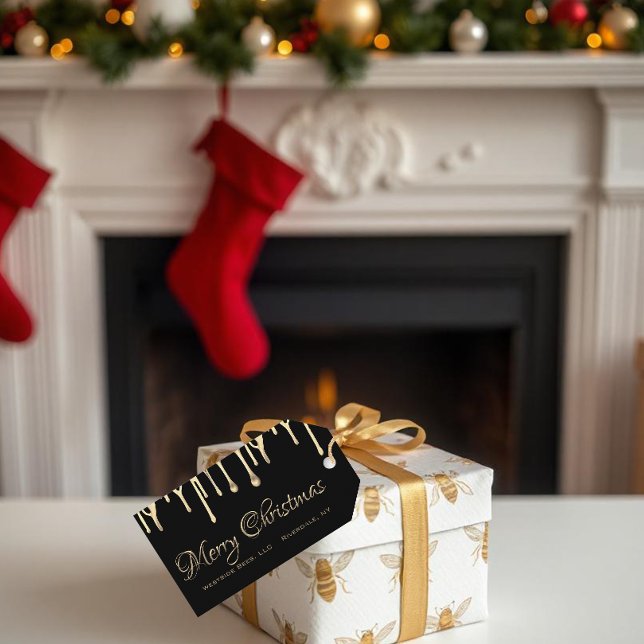 Black apiary Christmas tag gold dripping honey (Creator Uploaded)