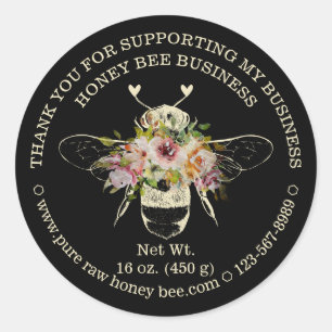 Black Apiary Honey Bee with heart Thank you Classic Round Sticker