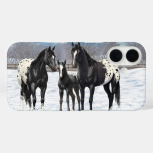 Black Appaloosa Horses In Snow iPhone 16 Case