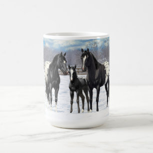 Black Appaloosa Horses In Snow Coffee Mug