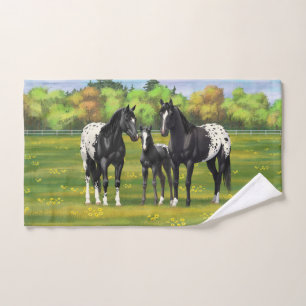 Black Appaloosa Horses In Summer Pasture Bath Towel Set