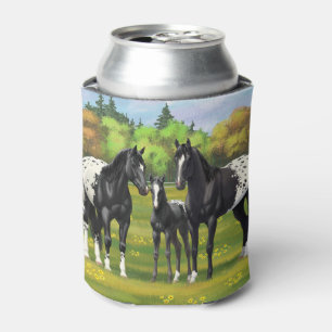 Black Appaloosa Horses In Summer Pasture Can Cooler