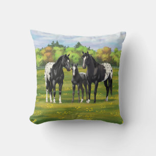 Black Appaloosa Horses In Summer Pasture Cushion
