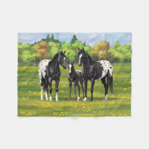 Black Appaloosa Horses In Summer Pasture Fleece Blanket