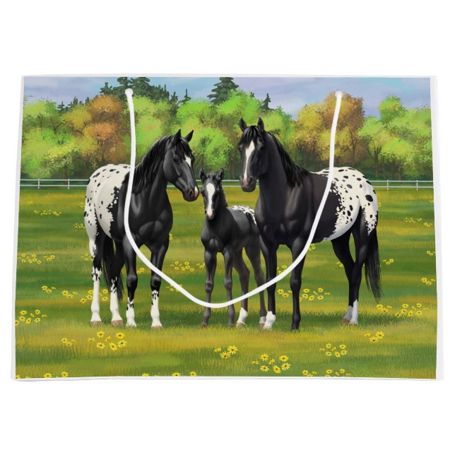 Black Appaloosa Horses In Summer Pasture Large Gift Bag (Front)