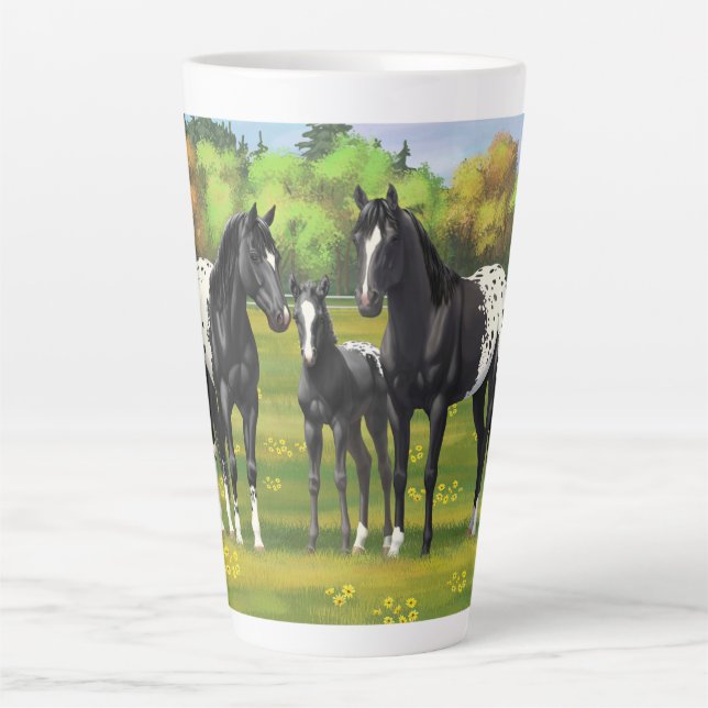 Black Appaloosa Horses In Summer Pasture Latte Mug (Front)