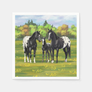 Black Appaloosa Horses In Summer Pasture Napkin