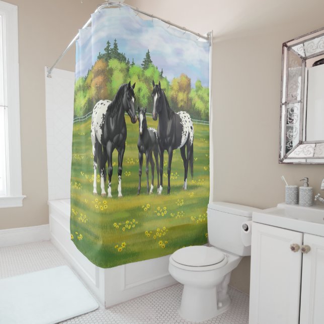 Black Appaloosa Horses In Summer Pasture Shower Curtain (In Situ)