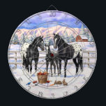 Black Appaloosa Horses On A Farm In Snow Dartboard<br><div class="desc">A family of black appaloosas</div>