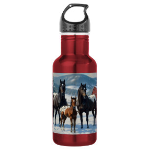 Black Appaloosa Horses on a Farm in Winter 532 Ml Water Bottle