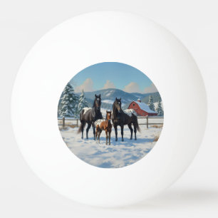 Black Appaloosa Horses on a Farm in Winter Ping Pong Ball