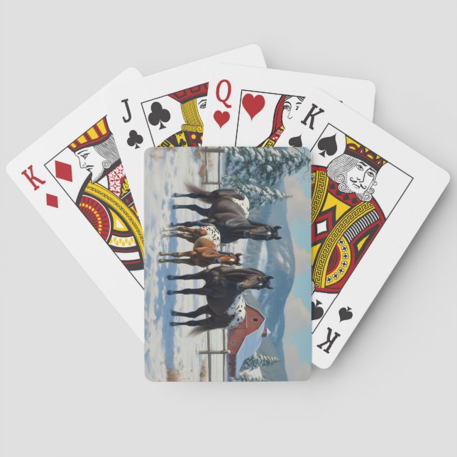 Black Appaloosa Horses on a Farm in Winter Playing Cards (Back)
