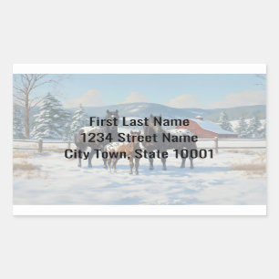 Black Appaloosa Horses on a Farm in Winter Rectangular Sticker