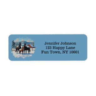 Black Appaloosa Horses on a Farm in Winter Return Address Label