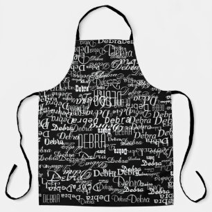 black apron with white names