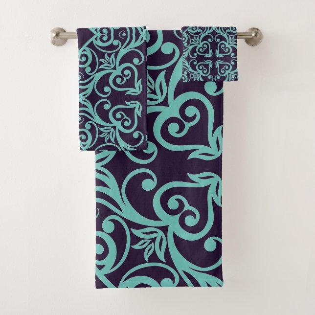 BLACK AQUA ABSTRACT STYLE BATHROOM TOWEL SET (Insitu)