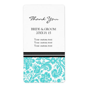 Black Aqua Damask Pattern Wedding Labels