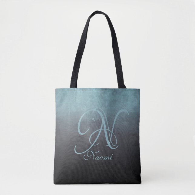 Black Aqua Green stylish rustic monogram Tote Bag (Front)