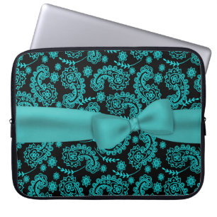 Black & Aqua Paisley Pattern Laptop Case
