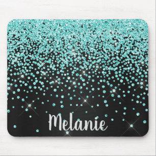 Black Aqua Sparkle Crystal Mouse Pad
