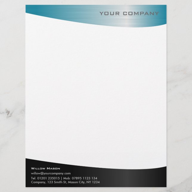 Black Aqua Stainless Steel Professional Letterhead (Front)