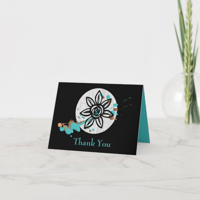 Black Aqua Zen Thank You Card (Front)