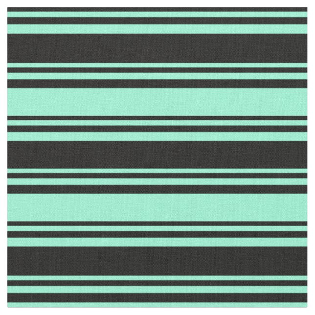 Black & Aquamarine Coloured Stripes Pattern Fabric (Close Up)